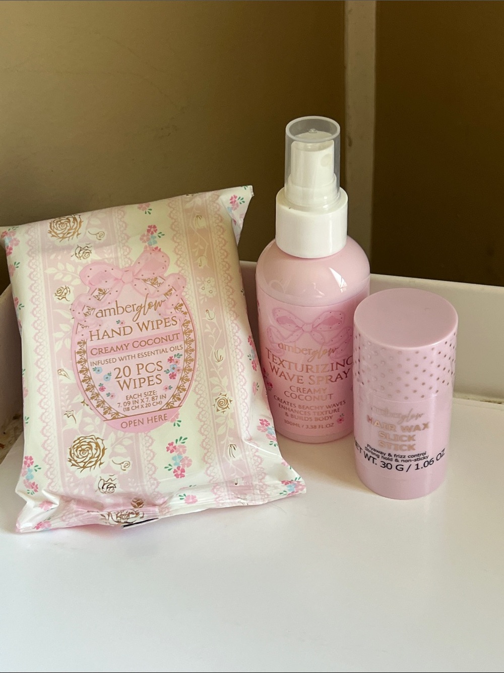 3pc amber glow Wipes Hair Wax & Spray